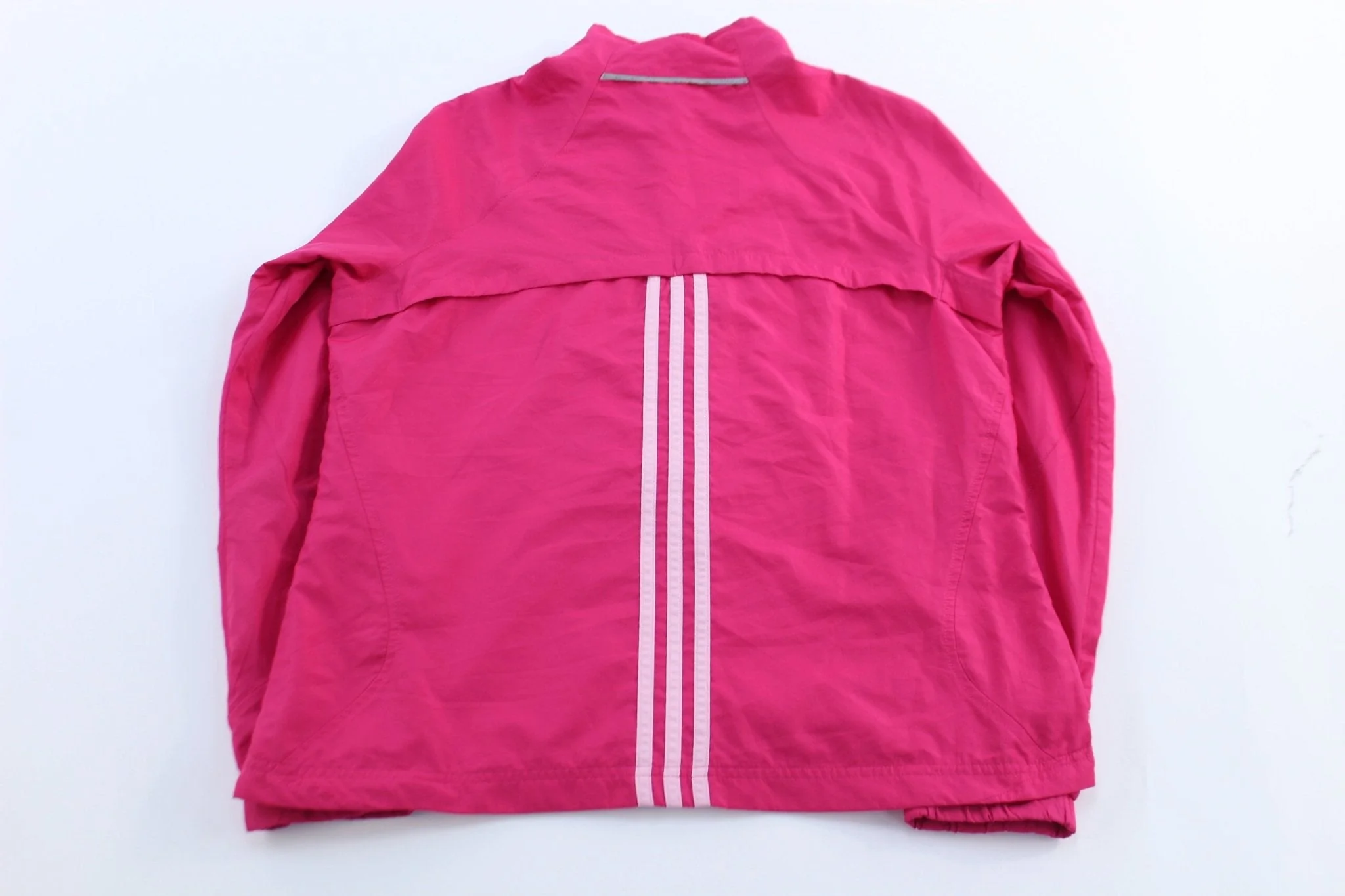 Women's Adidas Embroidered Logo Pink & White Striped Zip Up Jacket - Image 2
