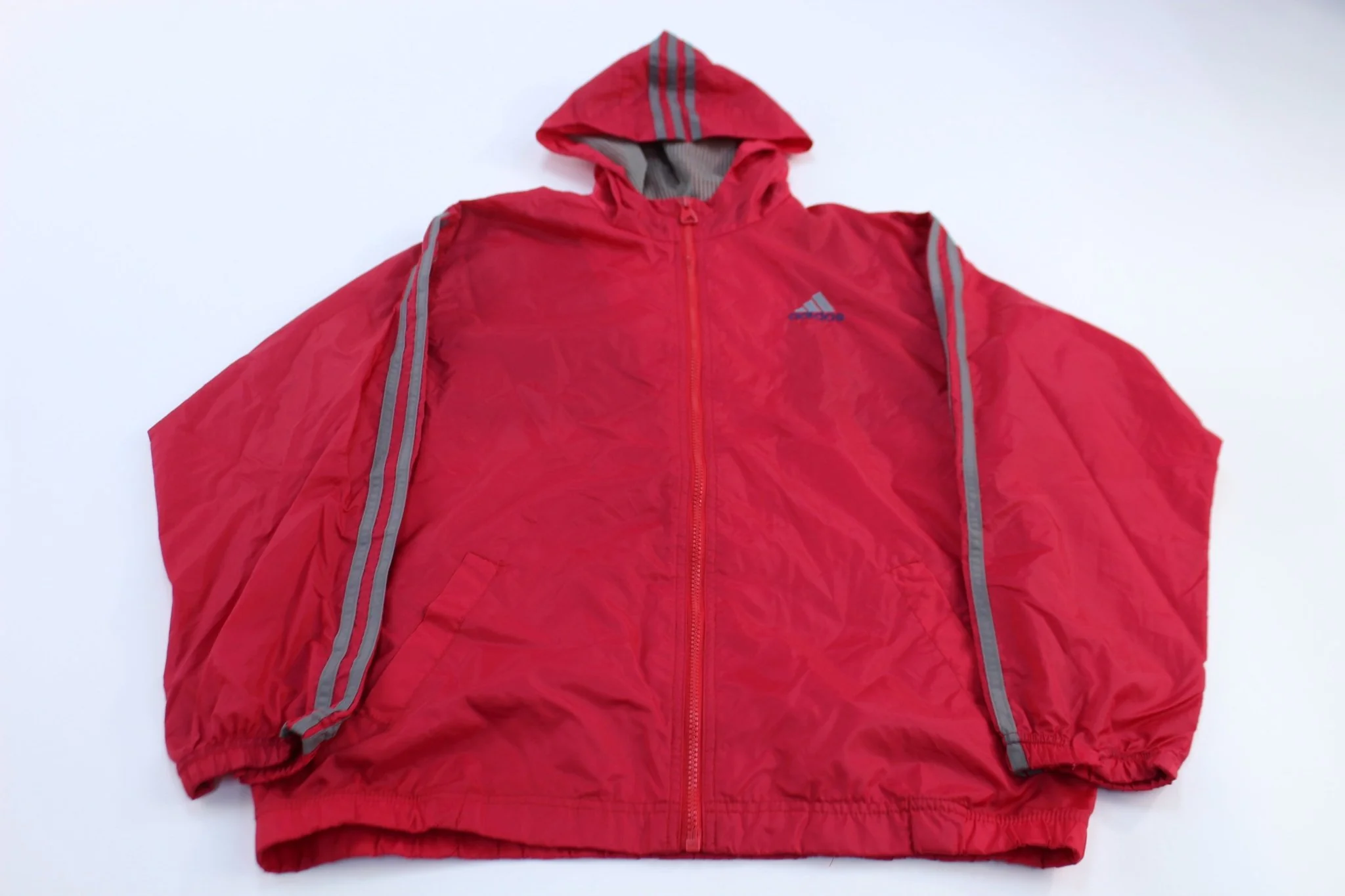 Women's Adidas Embroidered Logo Red & Grey Striped Zip Up Jacket