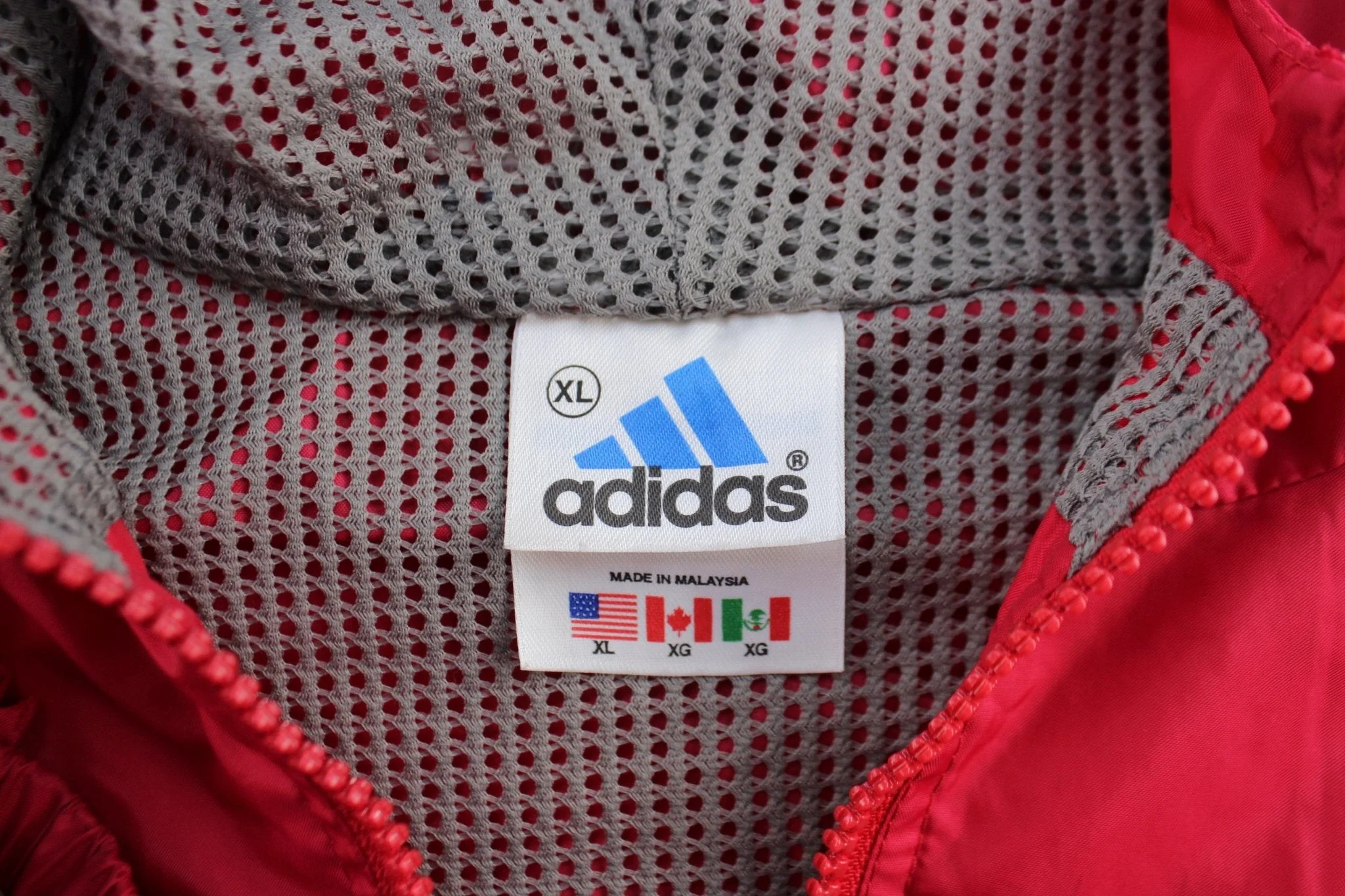 Women's Adidas Embroidered Logo Red & Grey Striped Zip Up Jacket - Image 3
