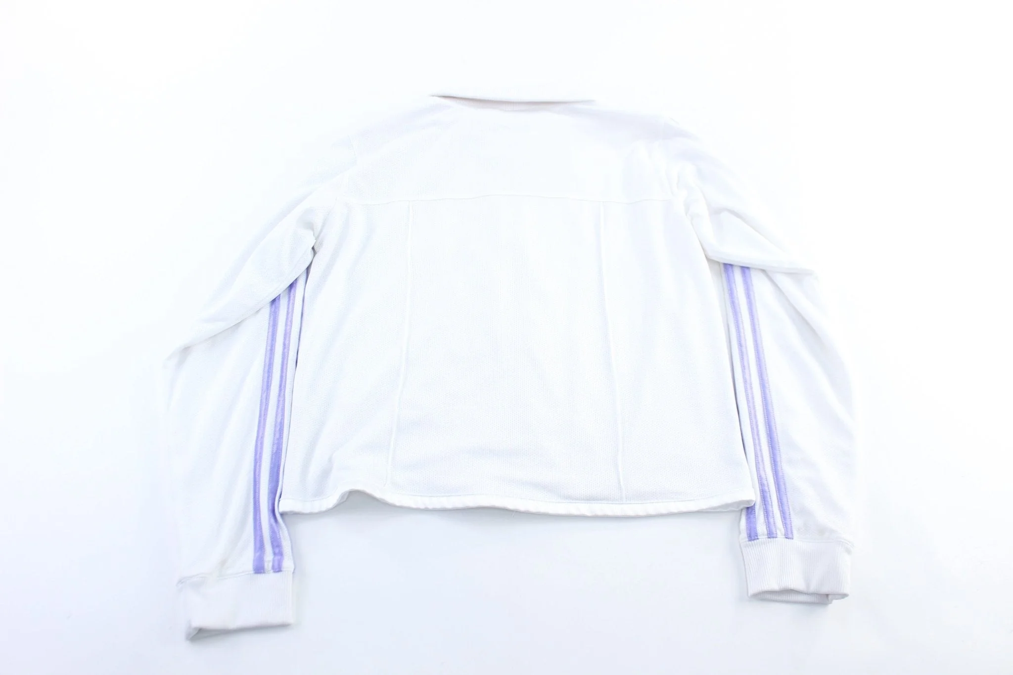 Women's Adidas Embroidered Logo White & Purple Striped Zip Up Jacket - Image 2