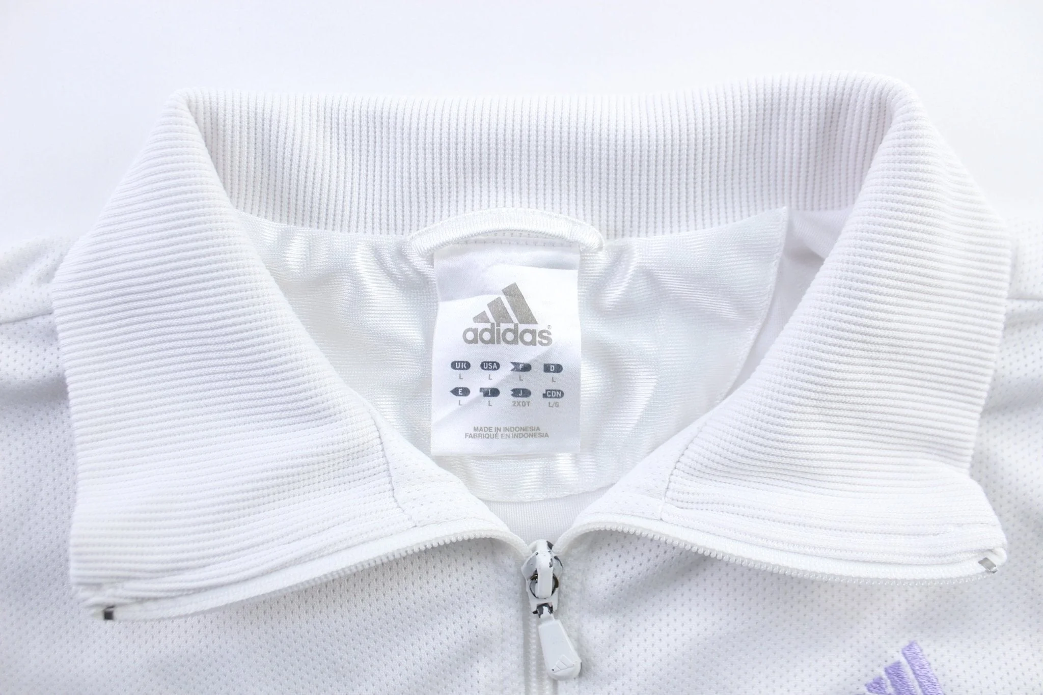 Women's Adidas Embroidered Logo White & Purple Striped Zip Up Jacket - Image 3