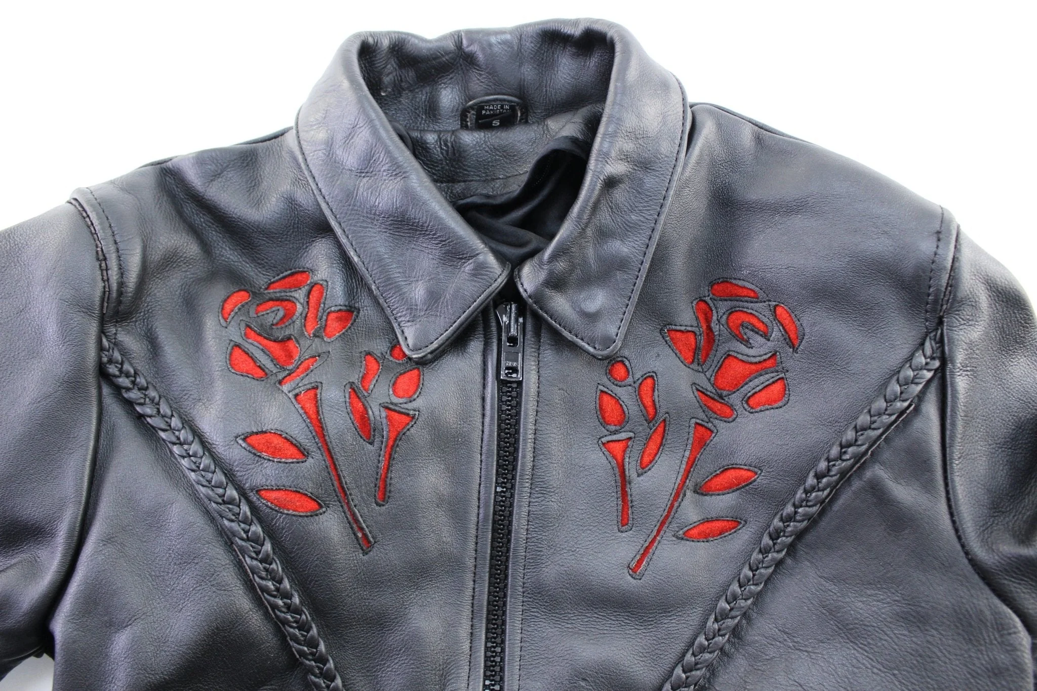Women's Black Fringed Leather Zip Up Jacket - Image 3