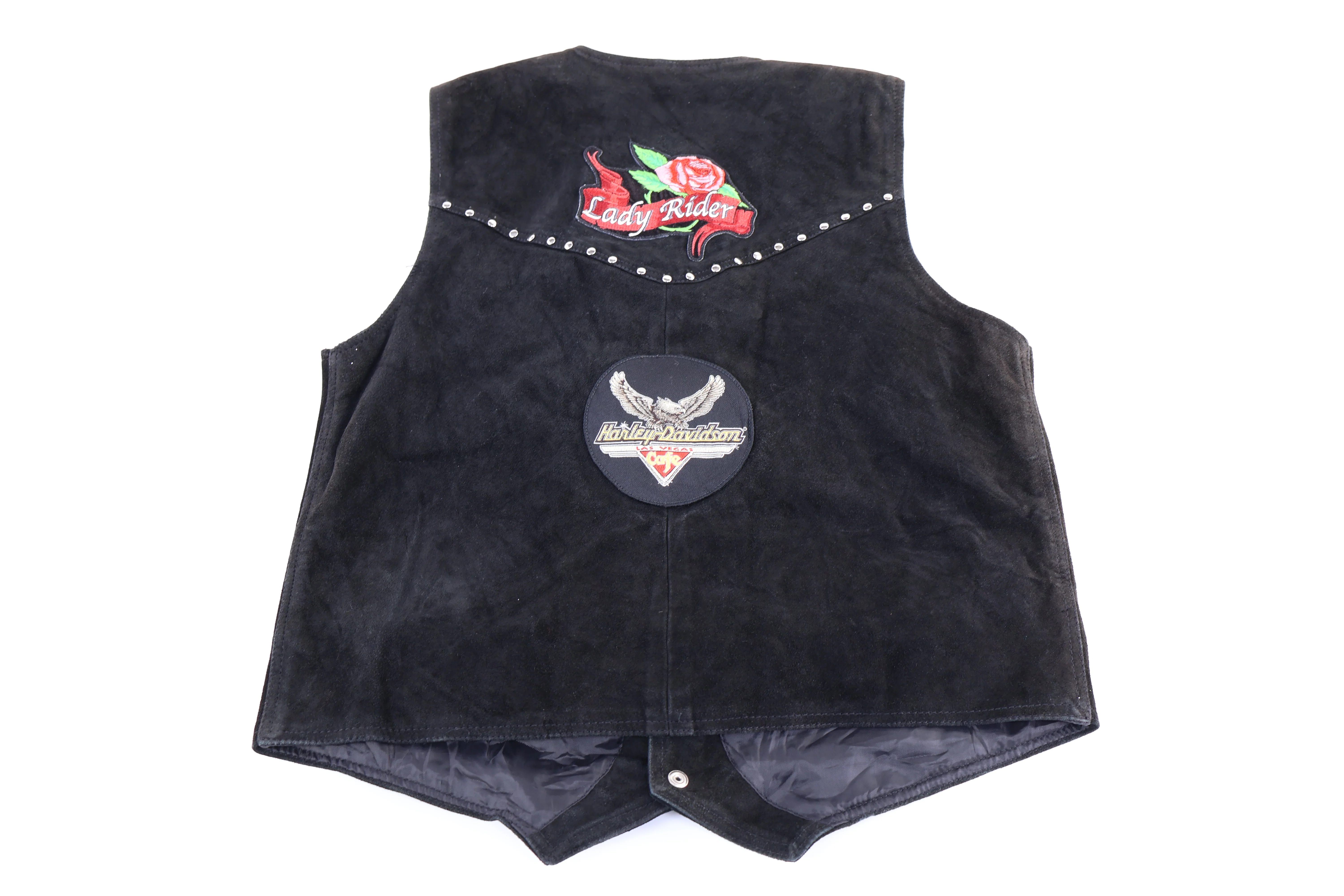 Women's Black Suede Leather Biker Vest - Image 2