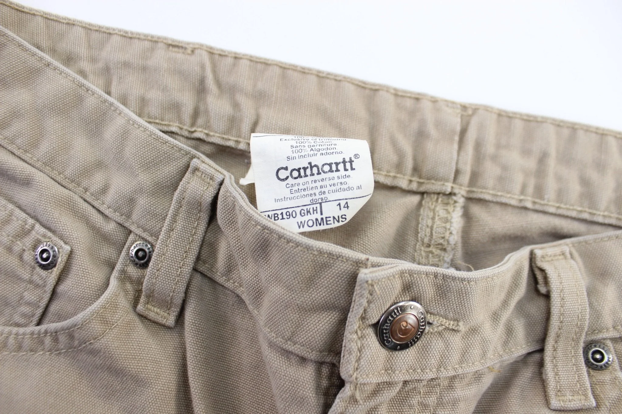 Women's Carhartt Logo Patch Khaki Carpenter Shorts - Image 3