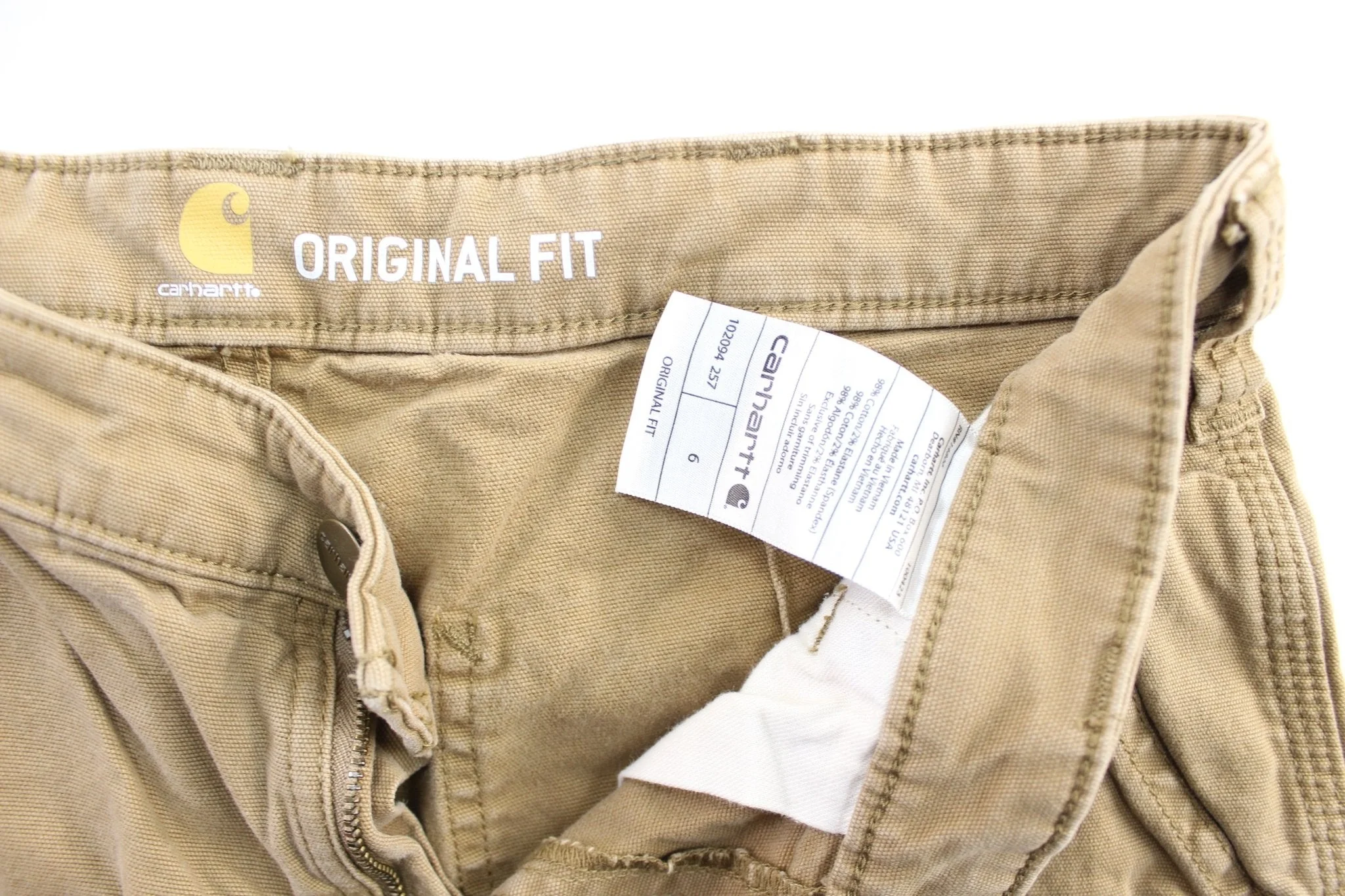 Women's Carhartt Logo Patch Tan Carpenter Shorts - Image 3