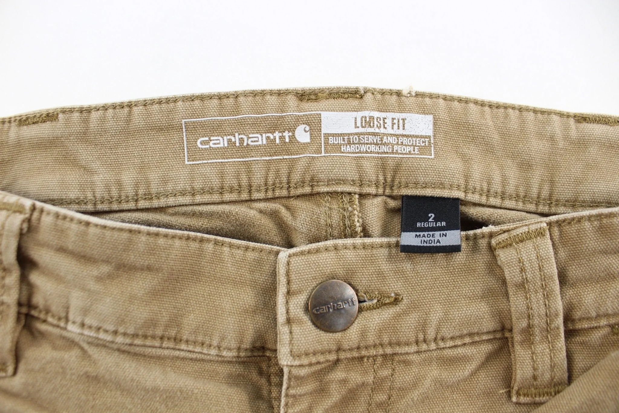 Women's Carhartt Logo Patch Tan Workwear Pants - Image 3