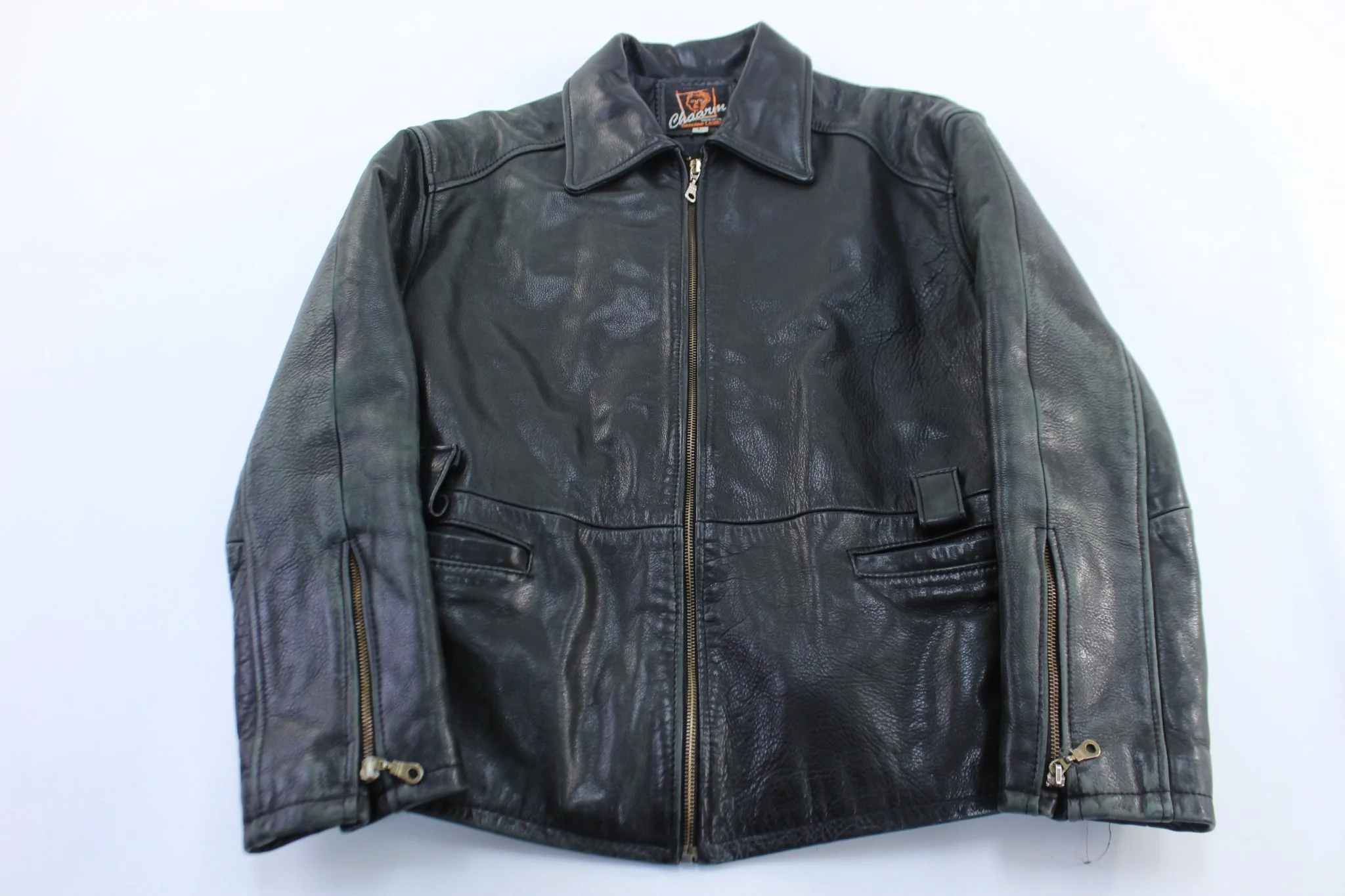 Women's Chaarm Black Leather Zip Up Jacket