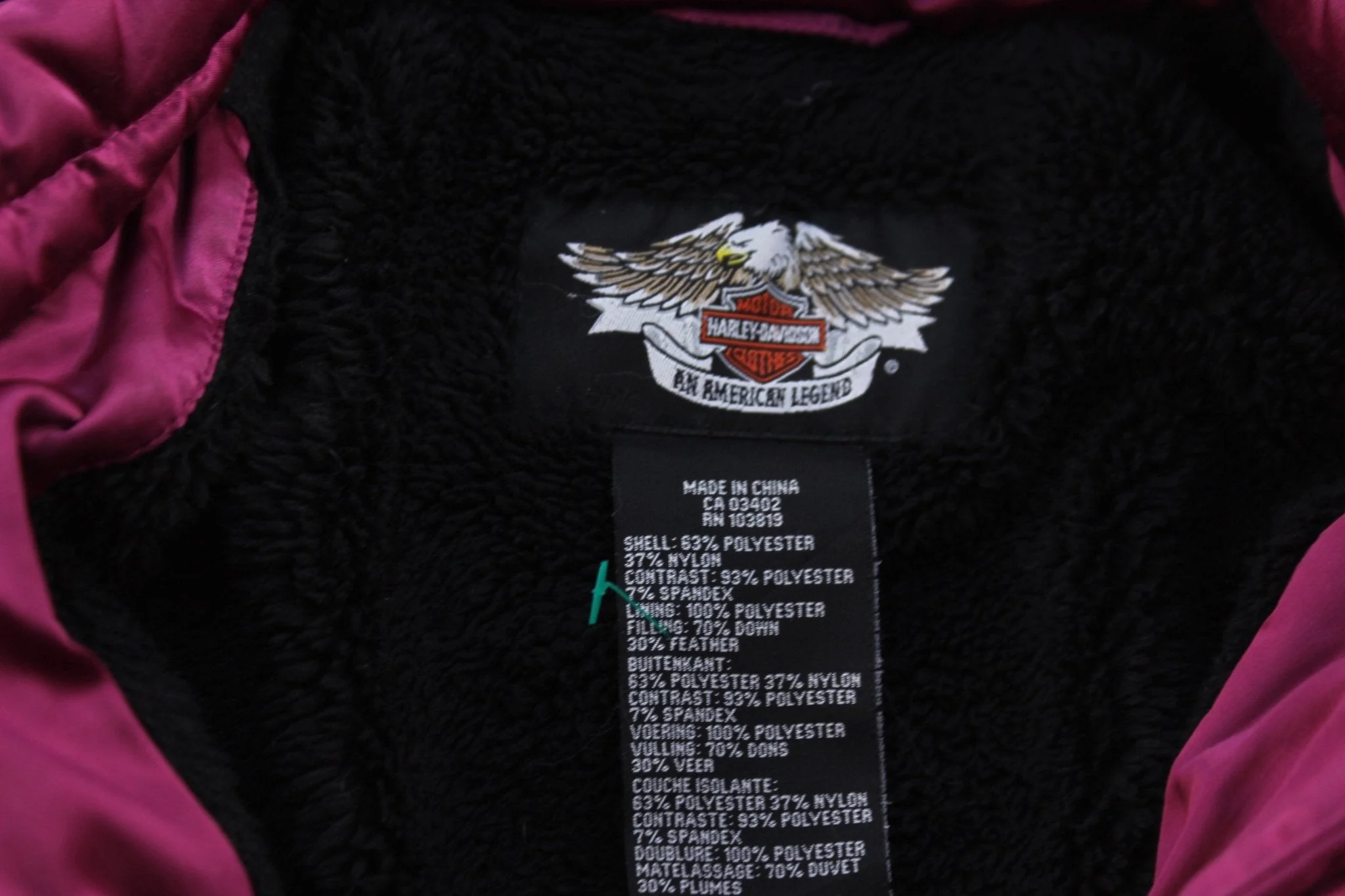 Women's Harley Davidson Motorcycles Pink & Black Hooded Jacket - Image 3