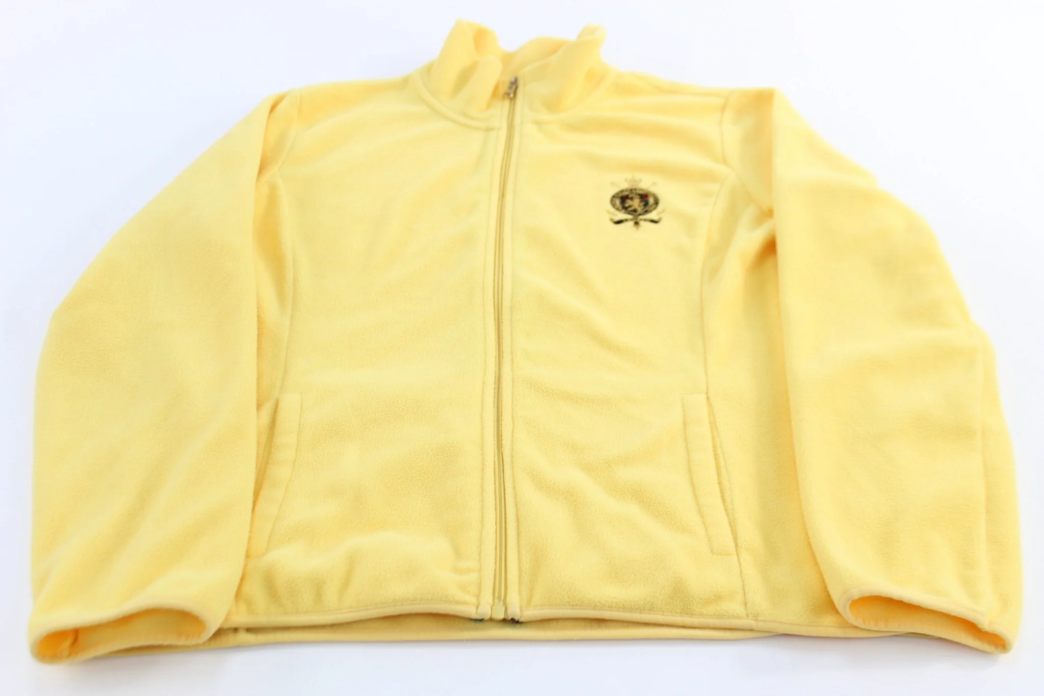 Women's Lauren Ralph Lauren Embroidered Yellow Fleece Full Zip Sweater