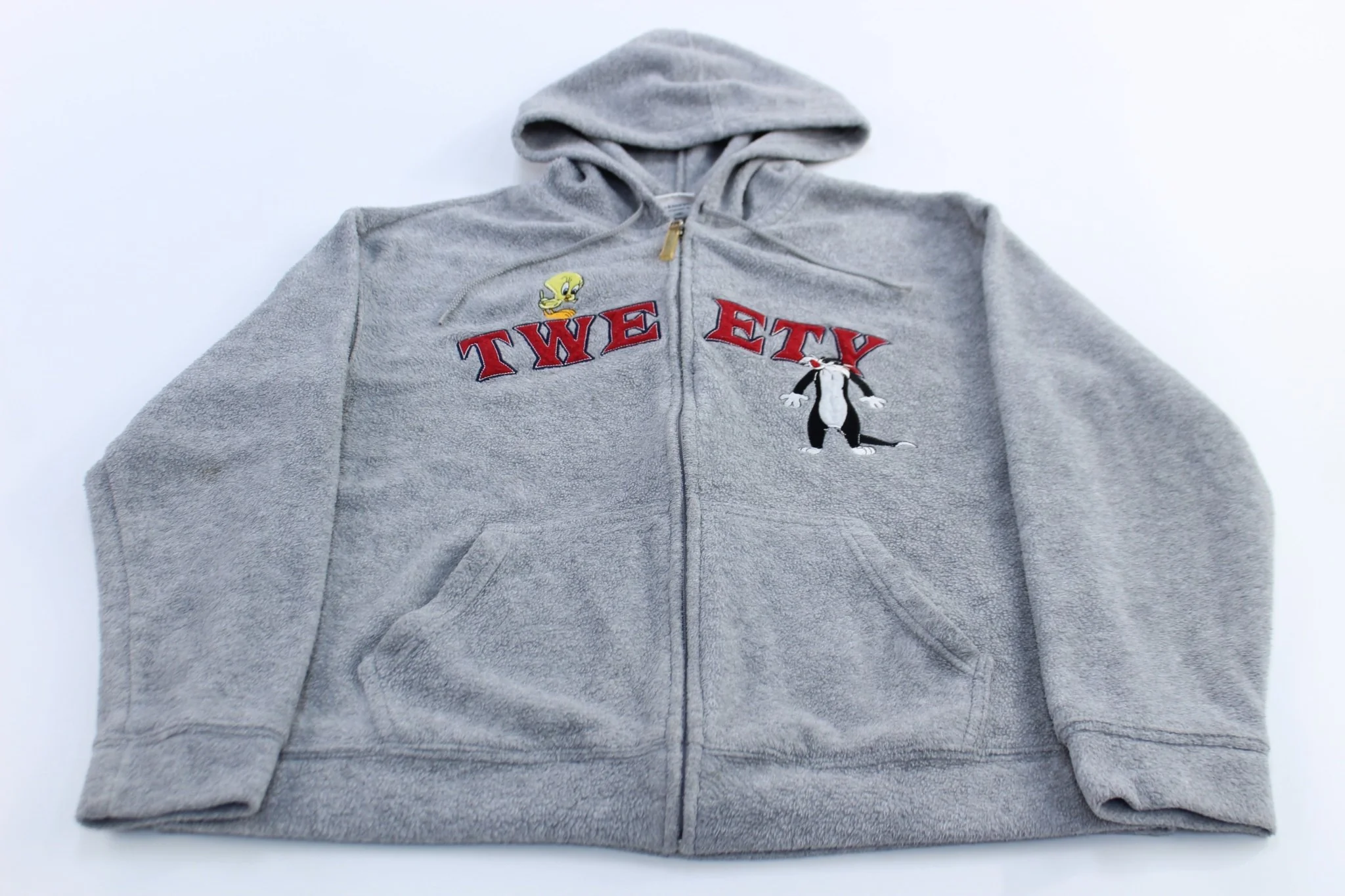 Women's Looney Tunes Embroidered Tweety Fleece Zip Up Hoodie