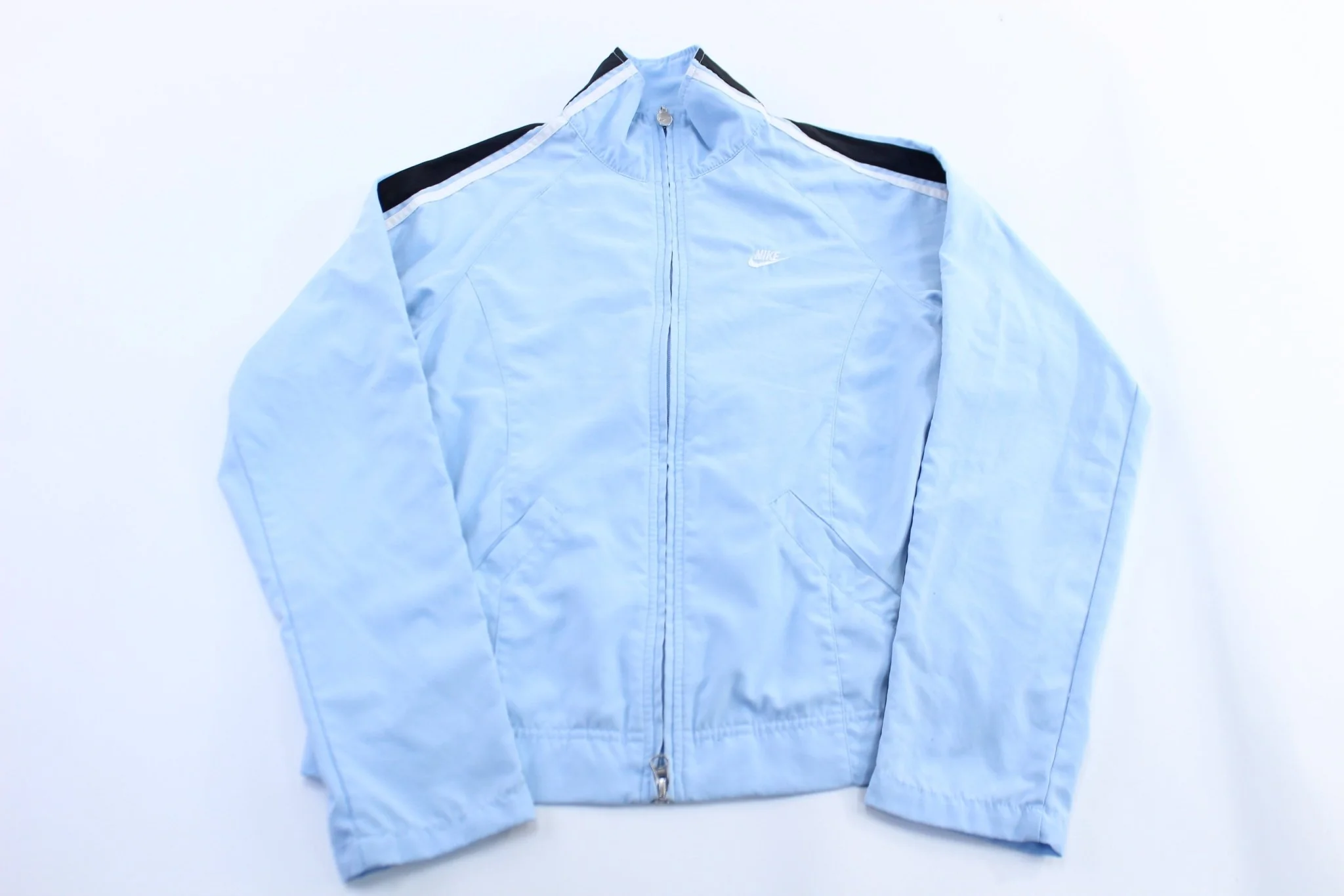 Women's Nike Embroidered Logo Light Blue Striped Zip Up Jacket