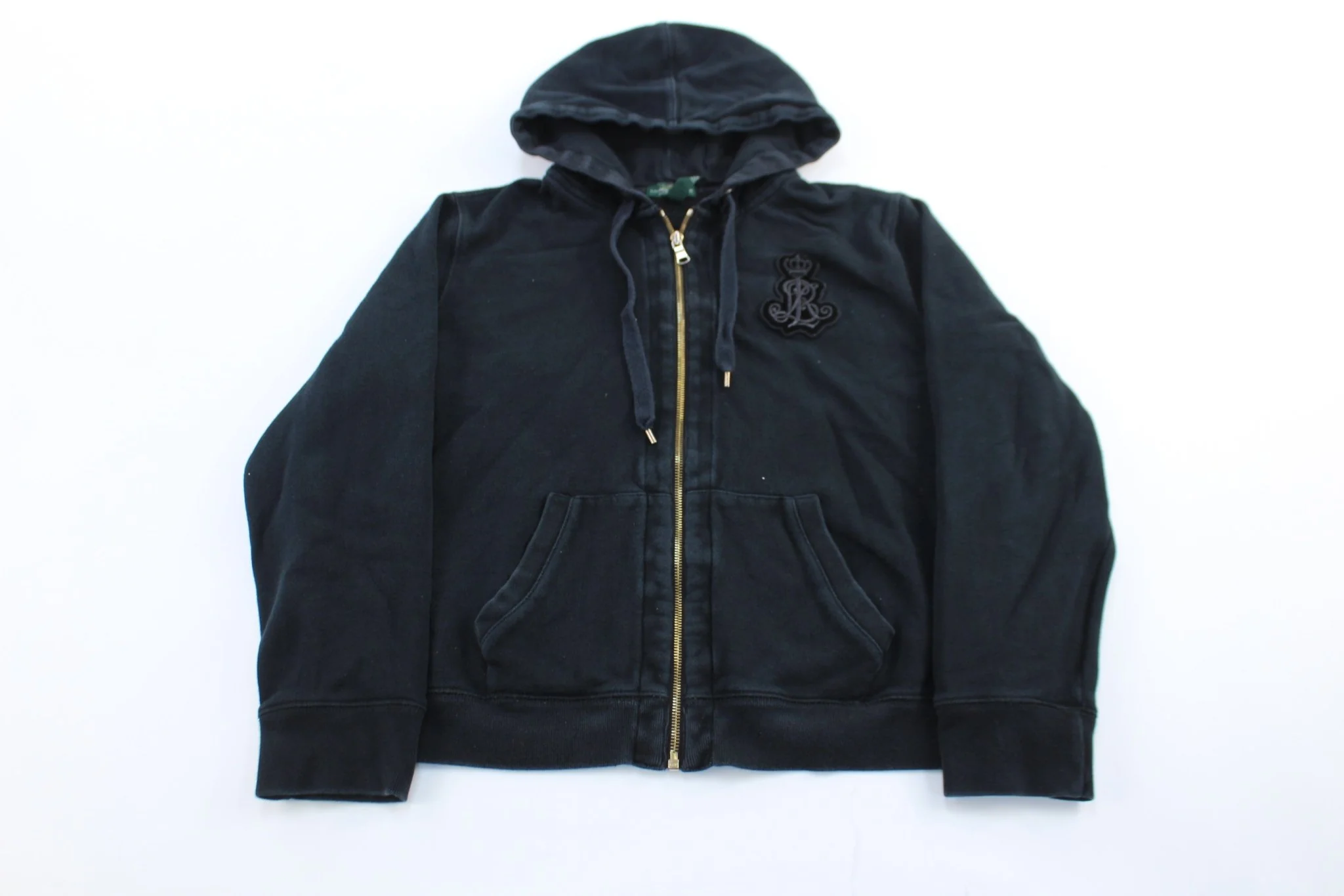 Women's Ralph Lauren Embroidered Logo Black Zip Up Hoodie