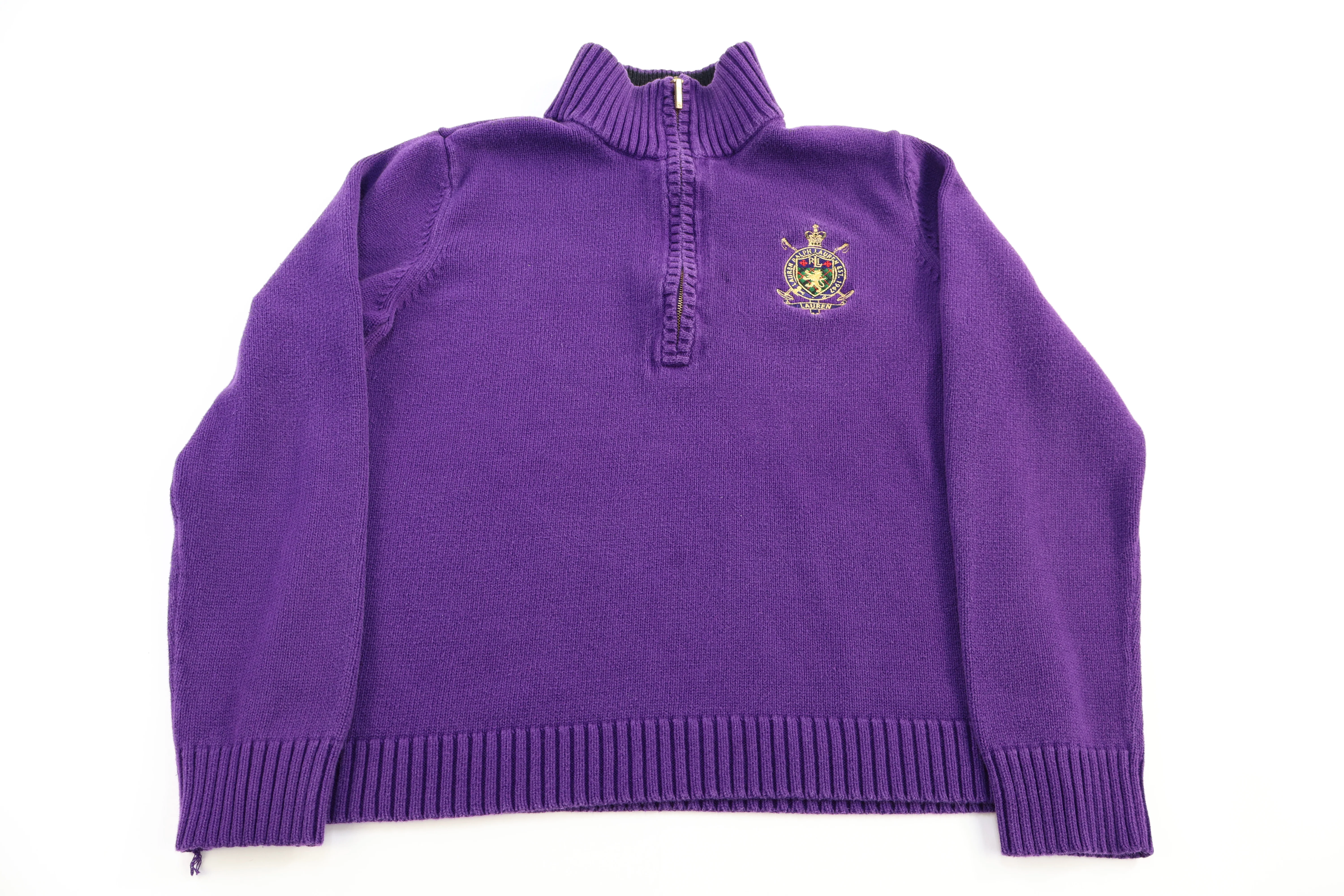 Women's Ralph Lauren Embroidered Logo Purple Quarter Zip Sweater