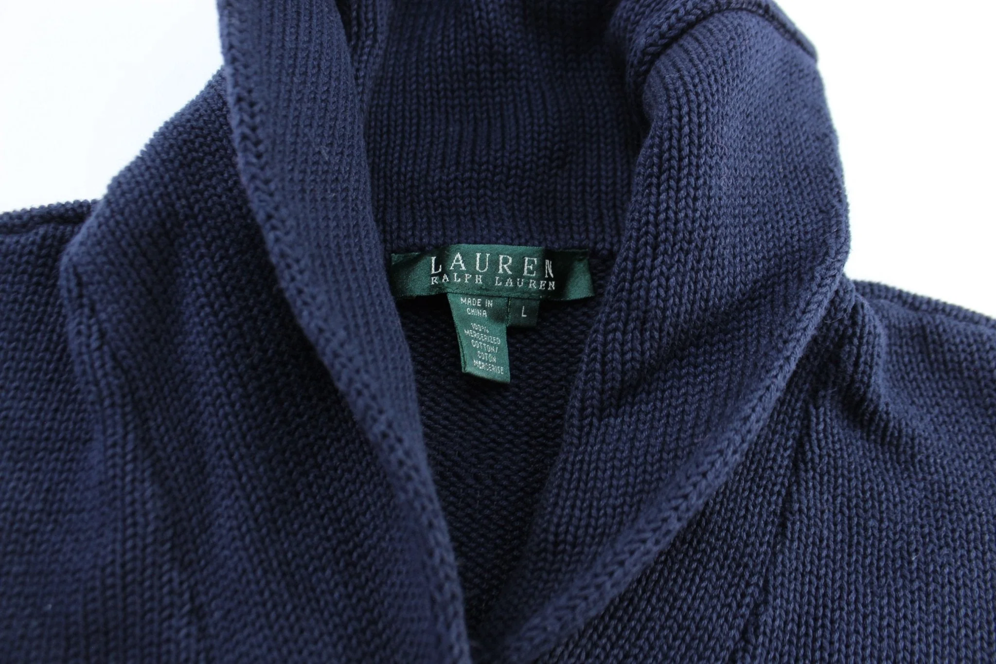 Women's Ralph Lauren Navy Blue Shawl Pullover Sweater - Image 3