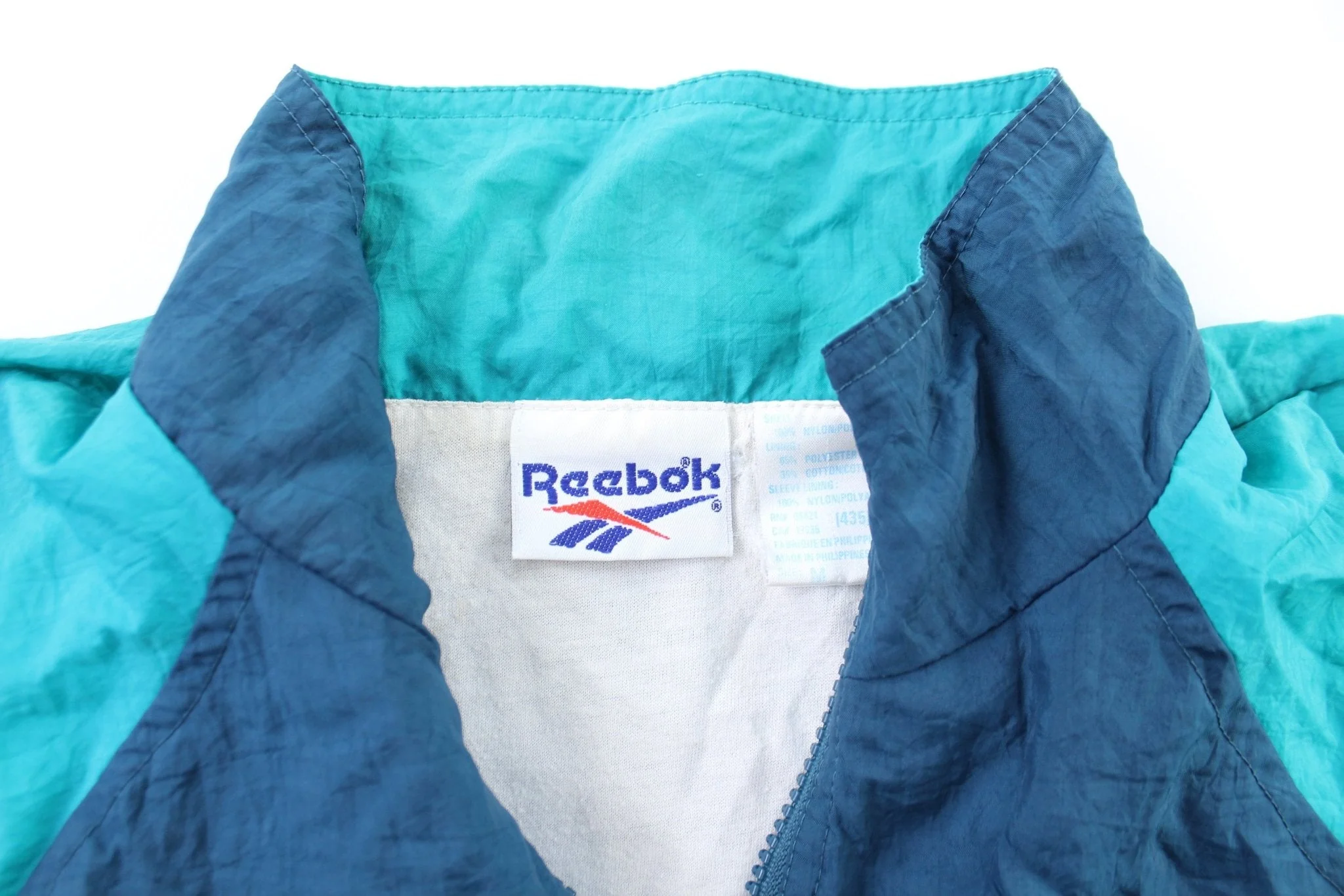 Women's Reebok Embroidered Logo White, Blue, & Aqua Zip Up Jacket - Image 3