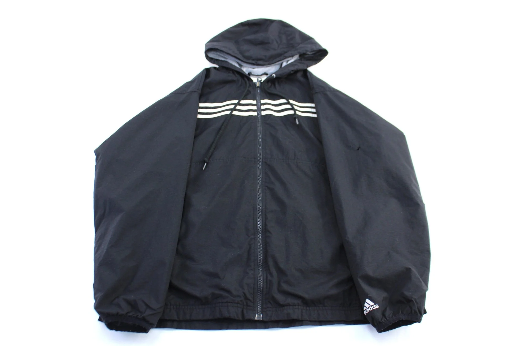 Women's Vintage Adidas Embroidered Logo Black & White Striped Zip Up Jacket