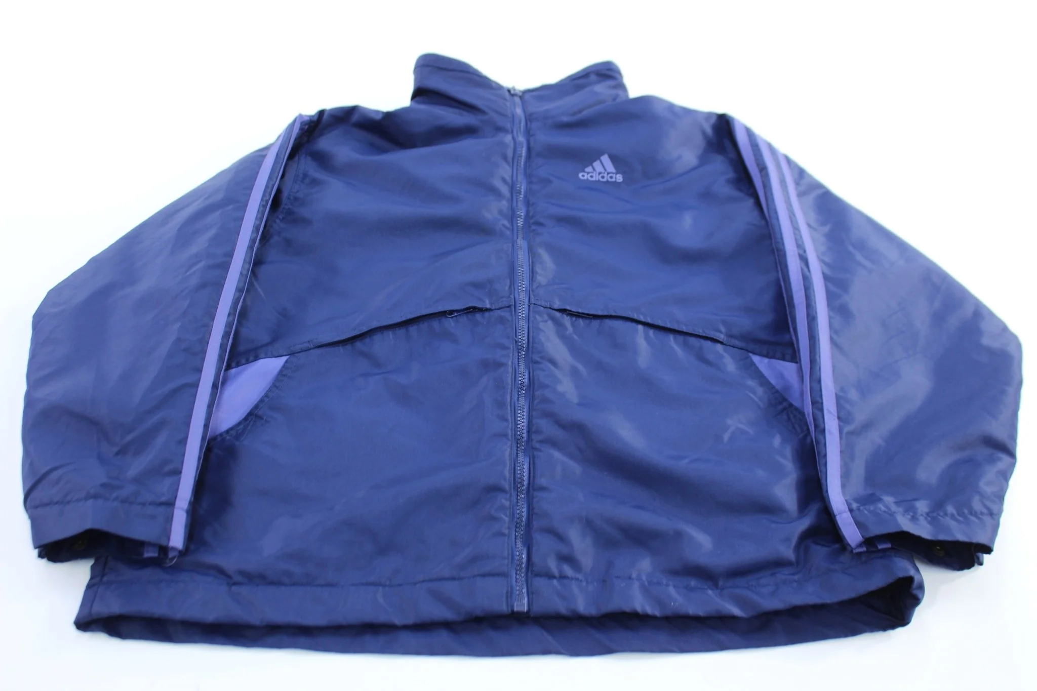 Women's Vintage Adidas Embroidered Logo Blue Striped Zip Up Jacket