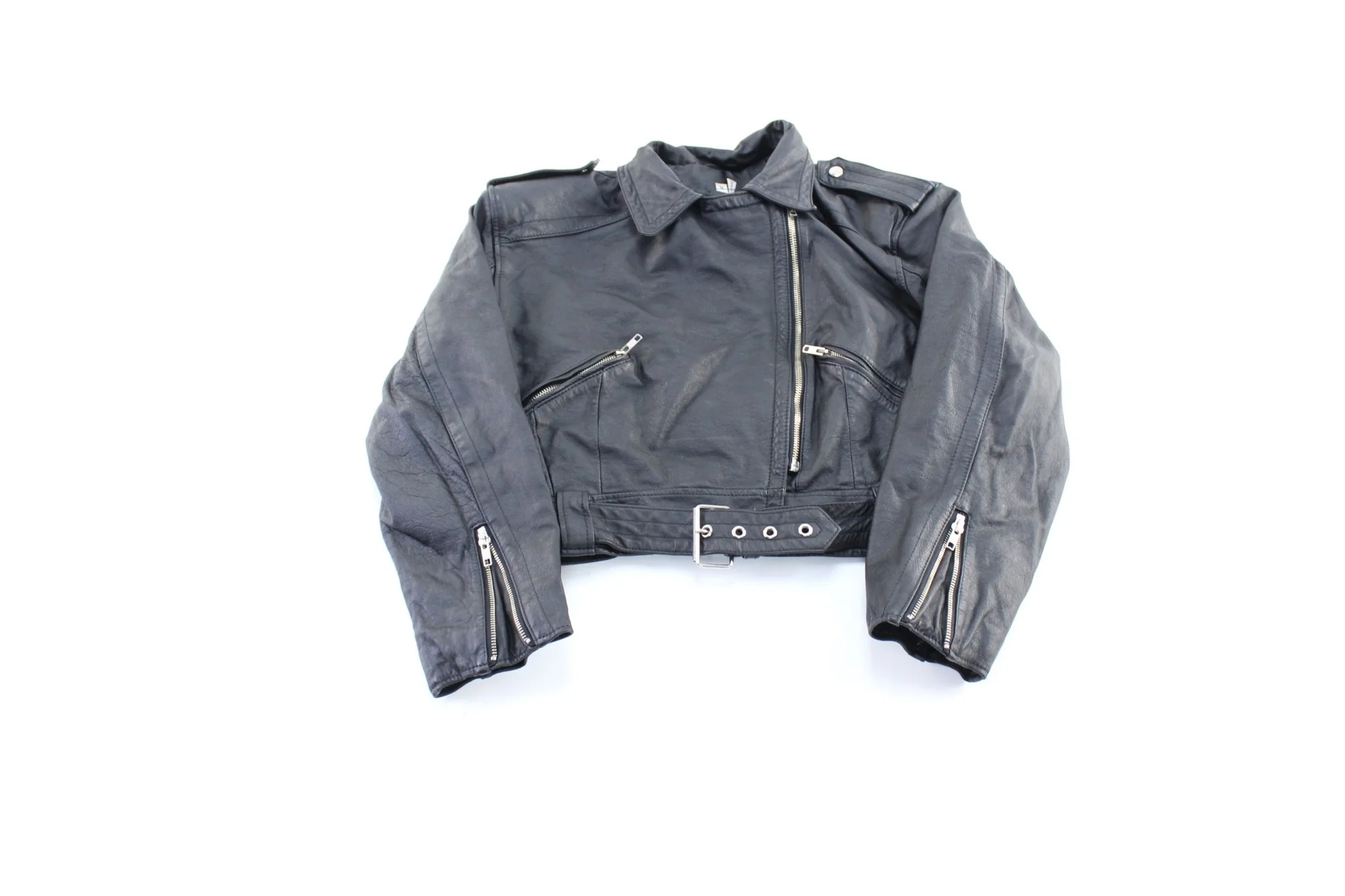 Women's Vintage Black Leather Zip Up Jacket