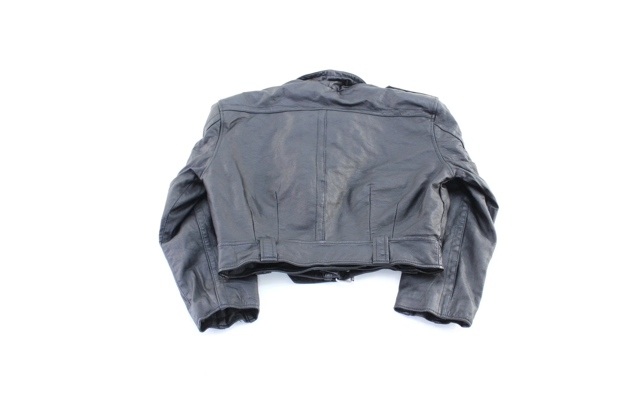 Women's Vintage Black Leather Zip Up Jacket - Image 2