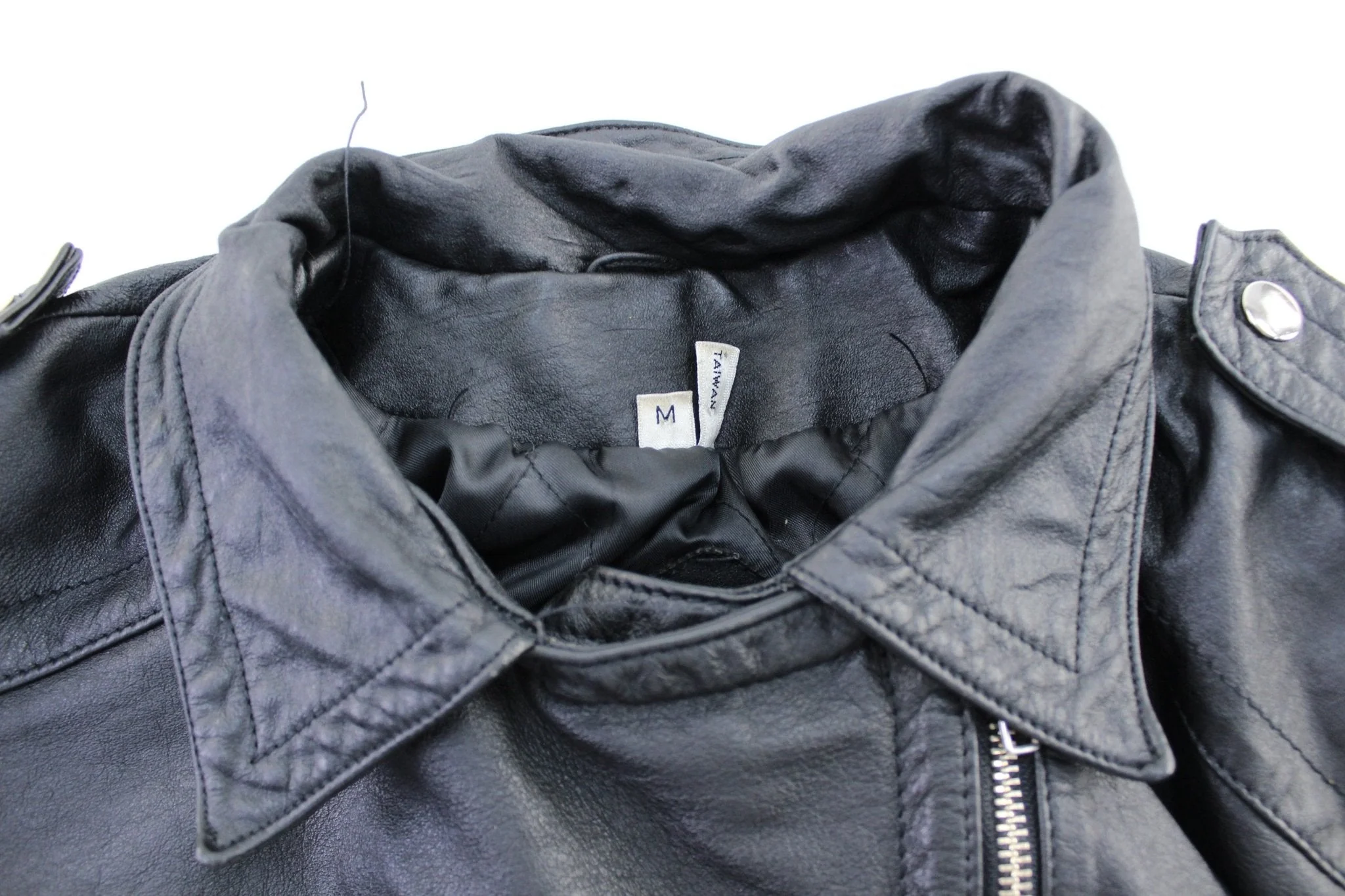 Women's Vintage Black Leather Zip Up Jacket - Image 3