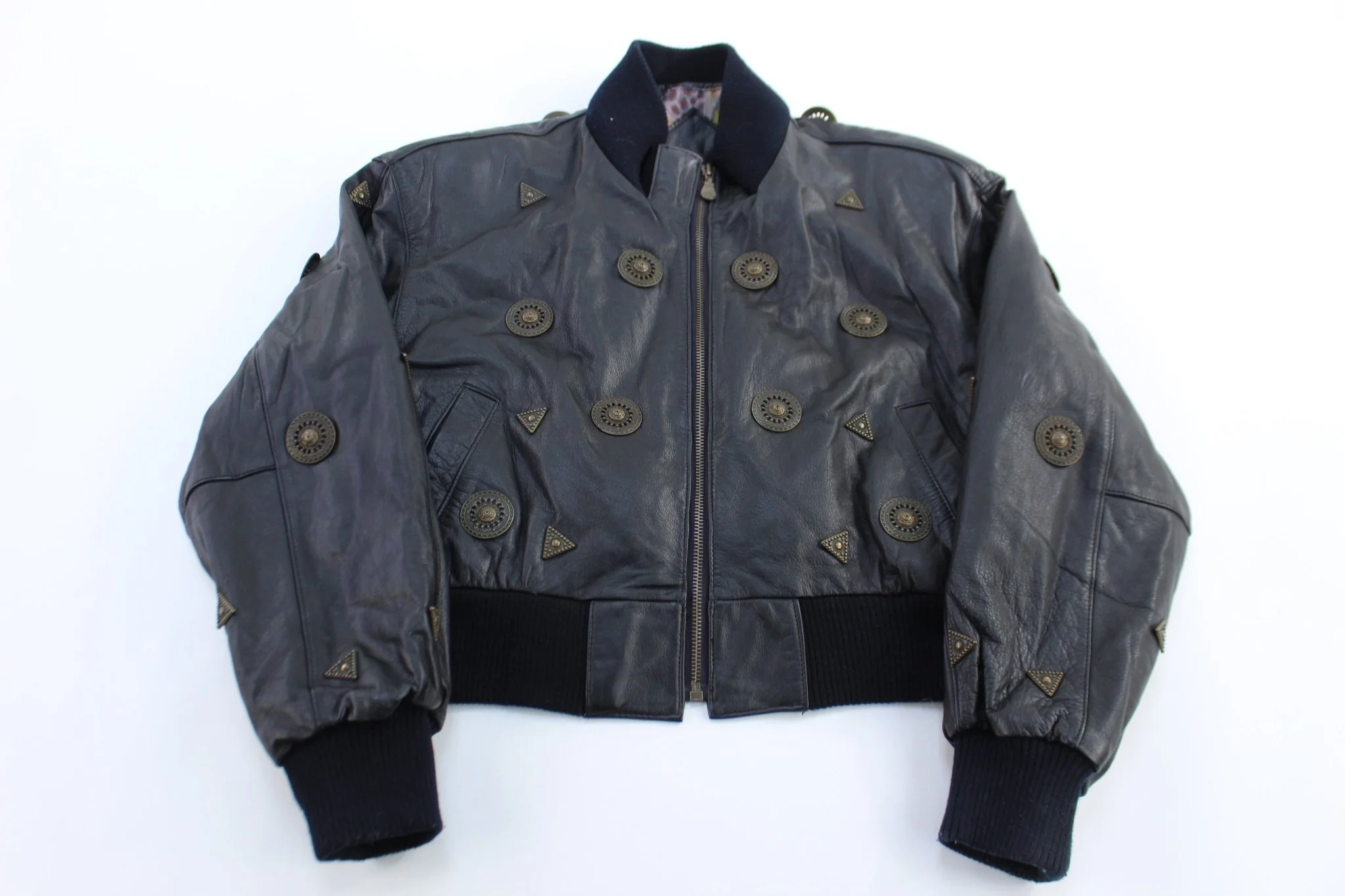 Women's Vintage Copper Key Leather Bomber Jacket