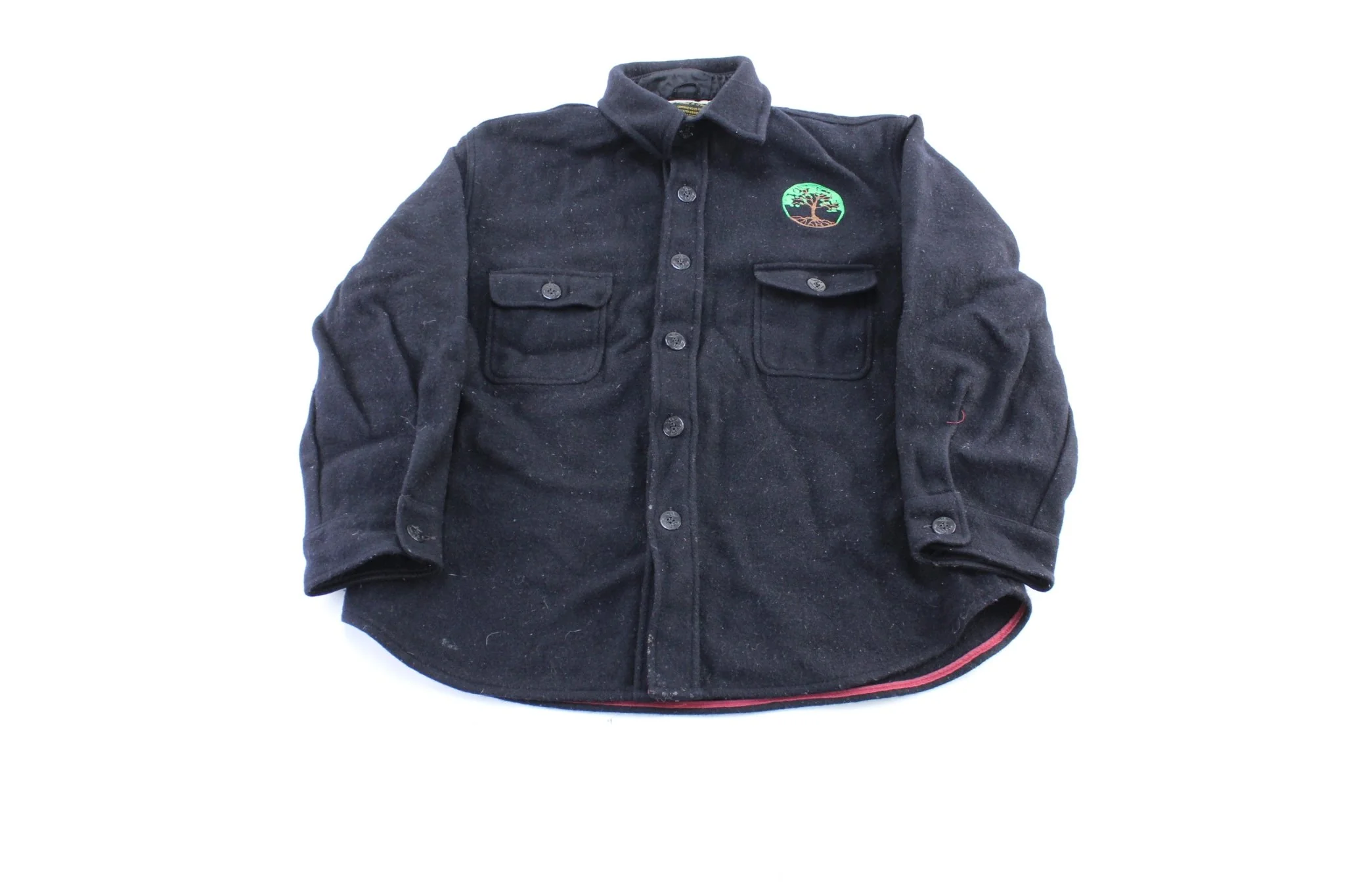 Women's Vintage Navy Embroidered Wool LS Button Down Shirt