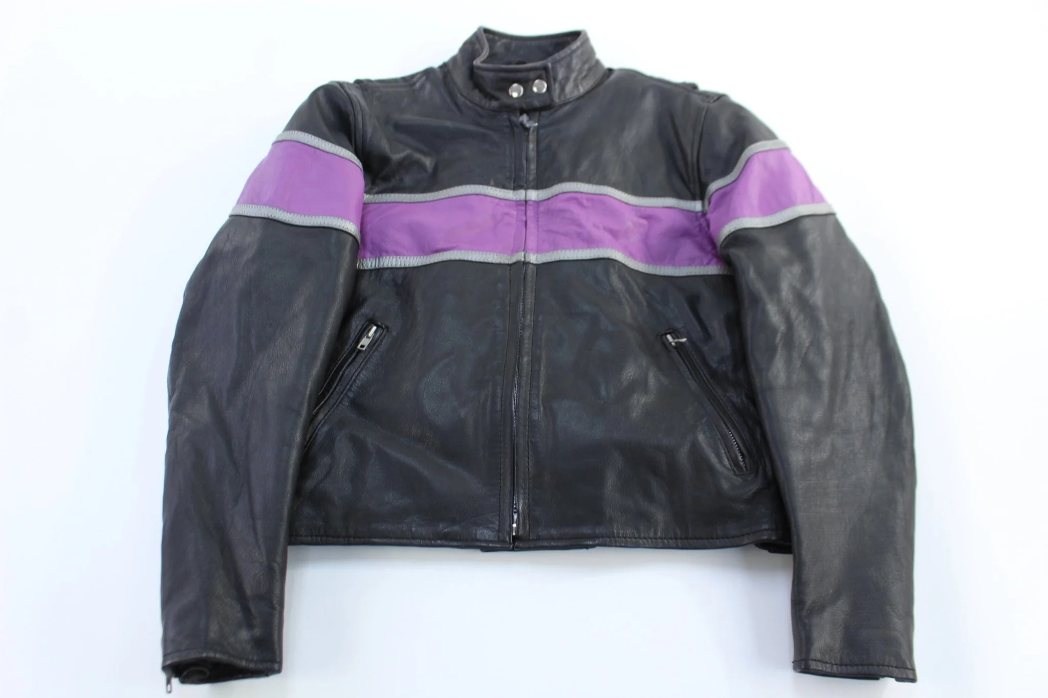Women's Vintage Unik Black & Purple Leather Jacket