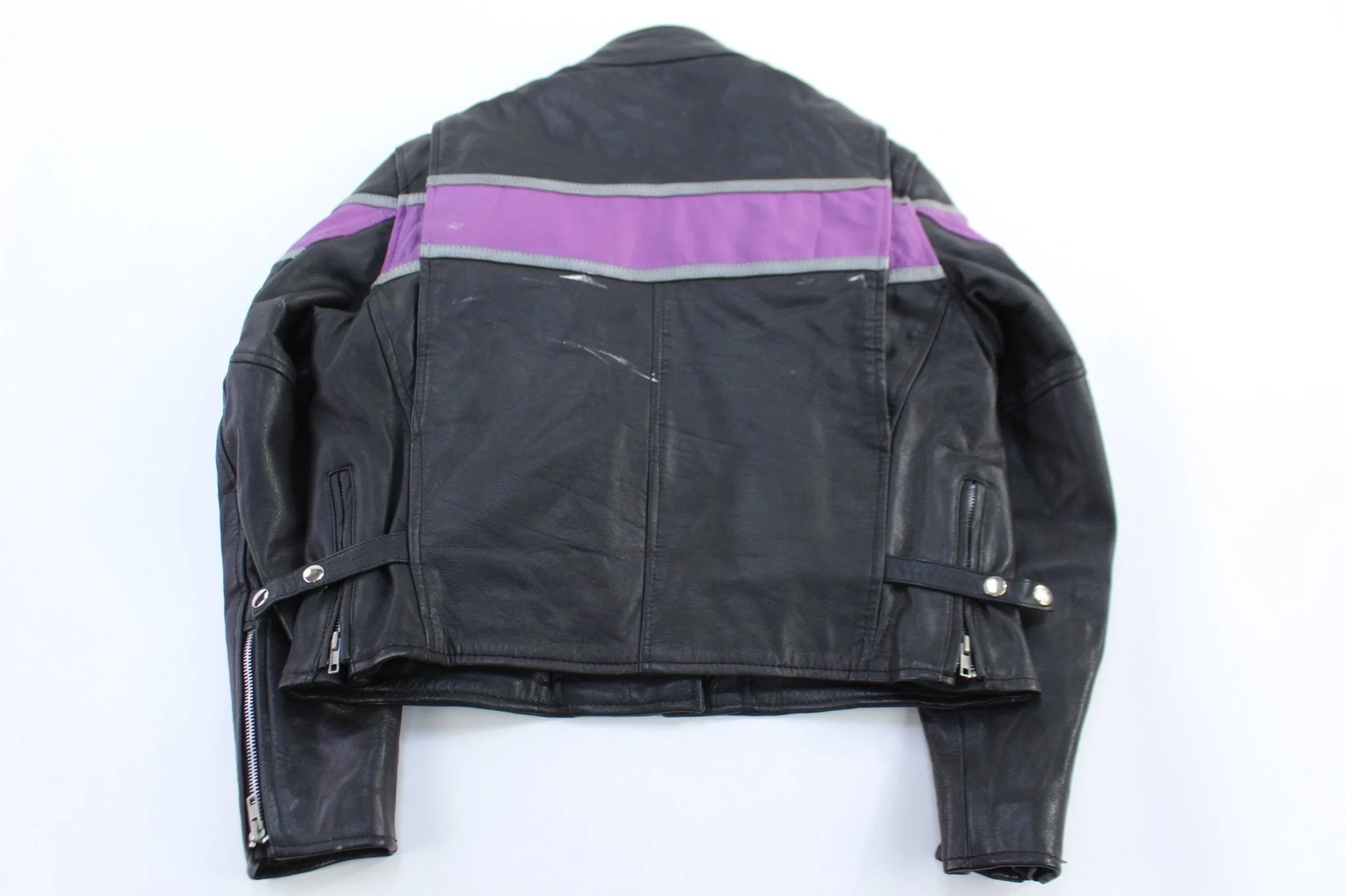 Women's Vintage Unik Black & Purple Leather Jacket - Image 2