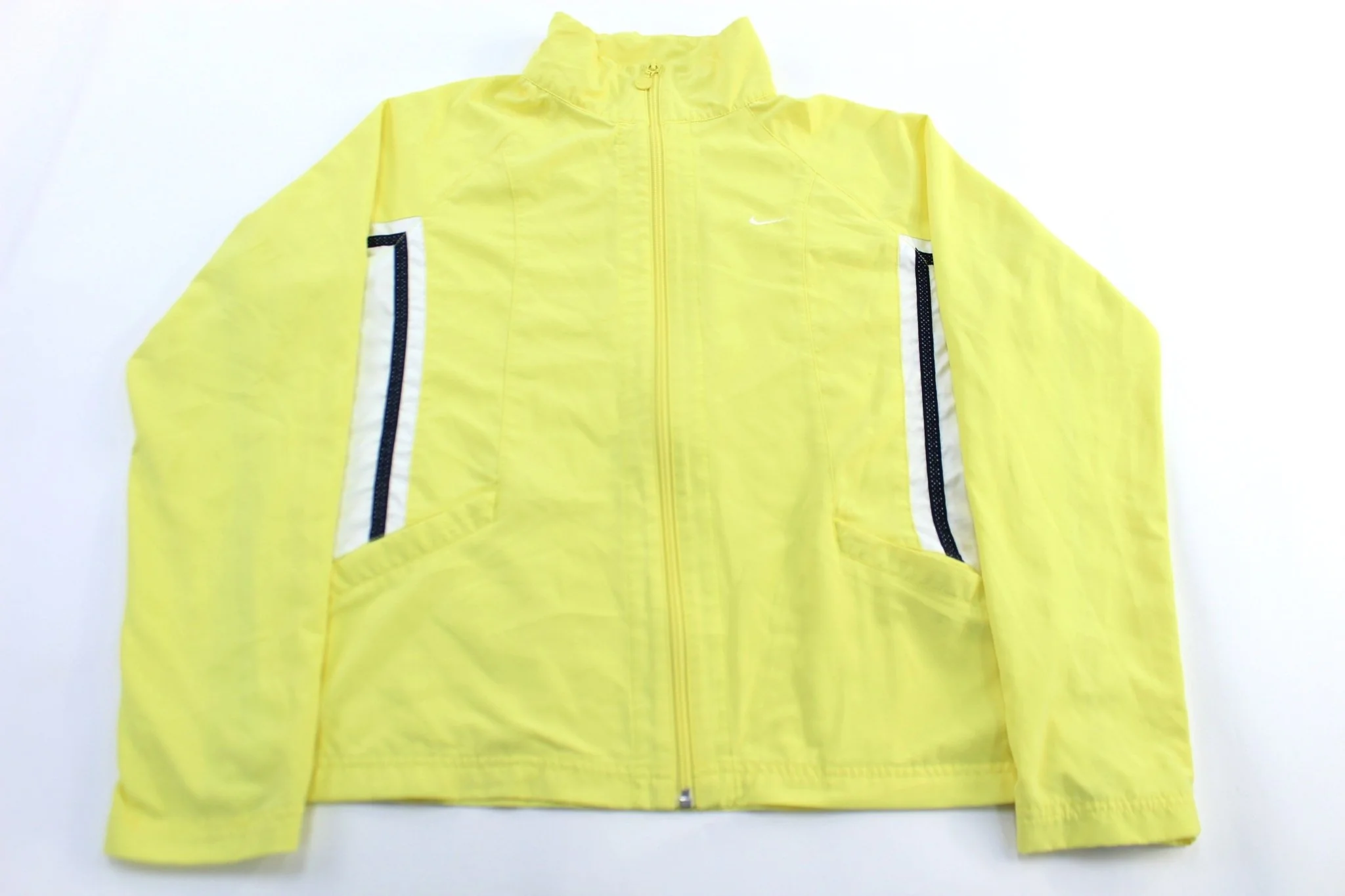 Women's Y2K Nike Embroidered Logo Black, White, & Yellow Zip Up Jacket