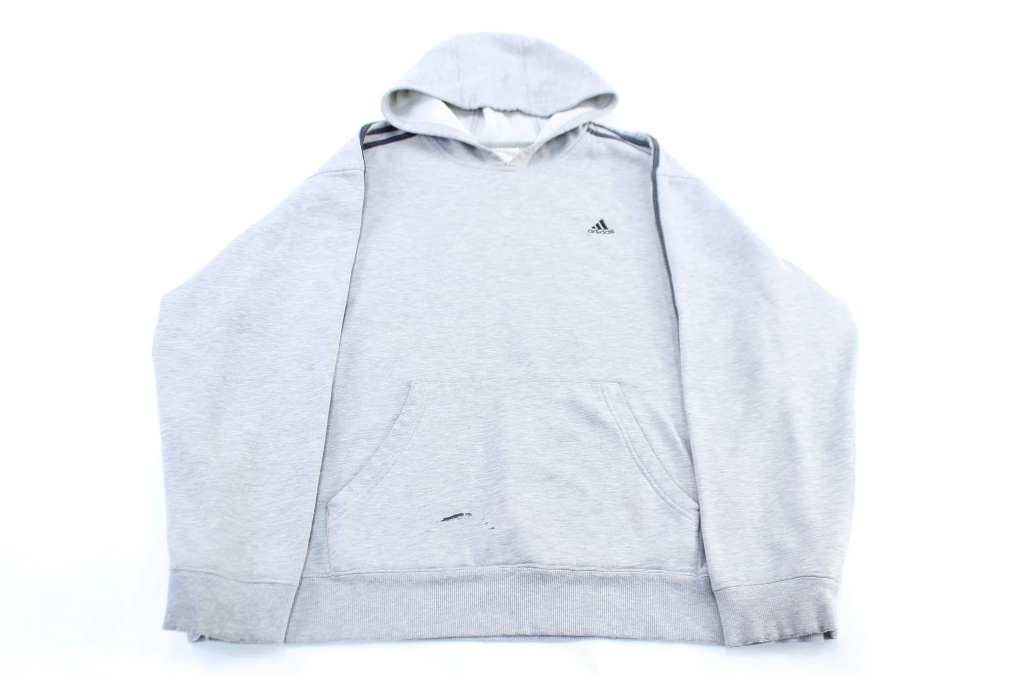 Y2K Adidas Embroidered Logo Grey & Black Striped Pullover Hoodie