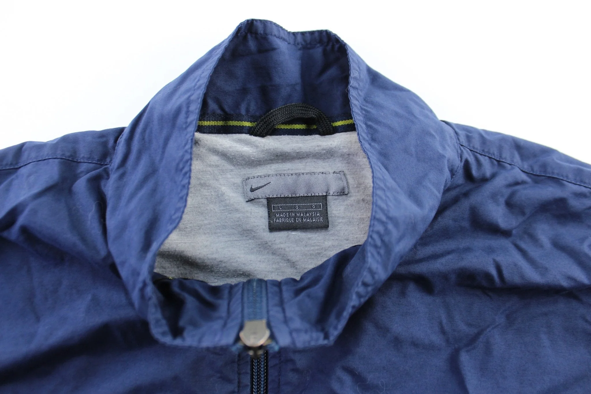 Y2K Nike Embroidered Logo Navy Blue Striped Zip Up Jacket - Image 3