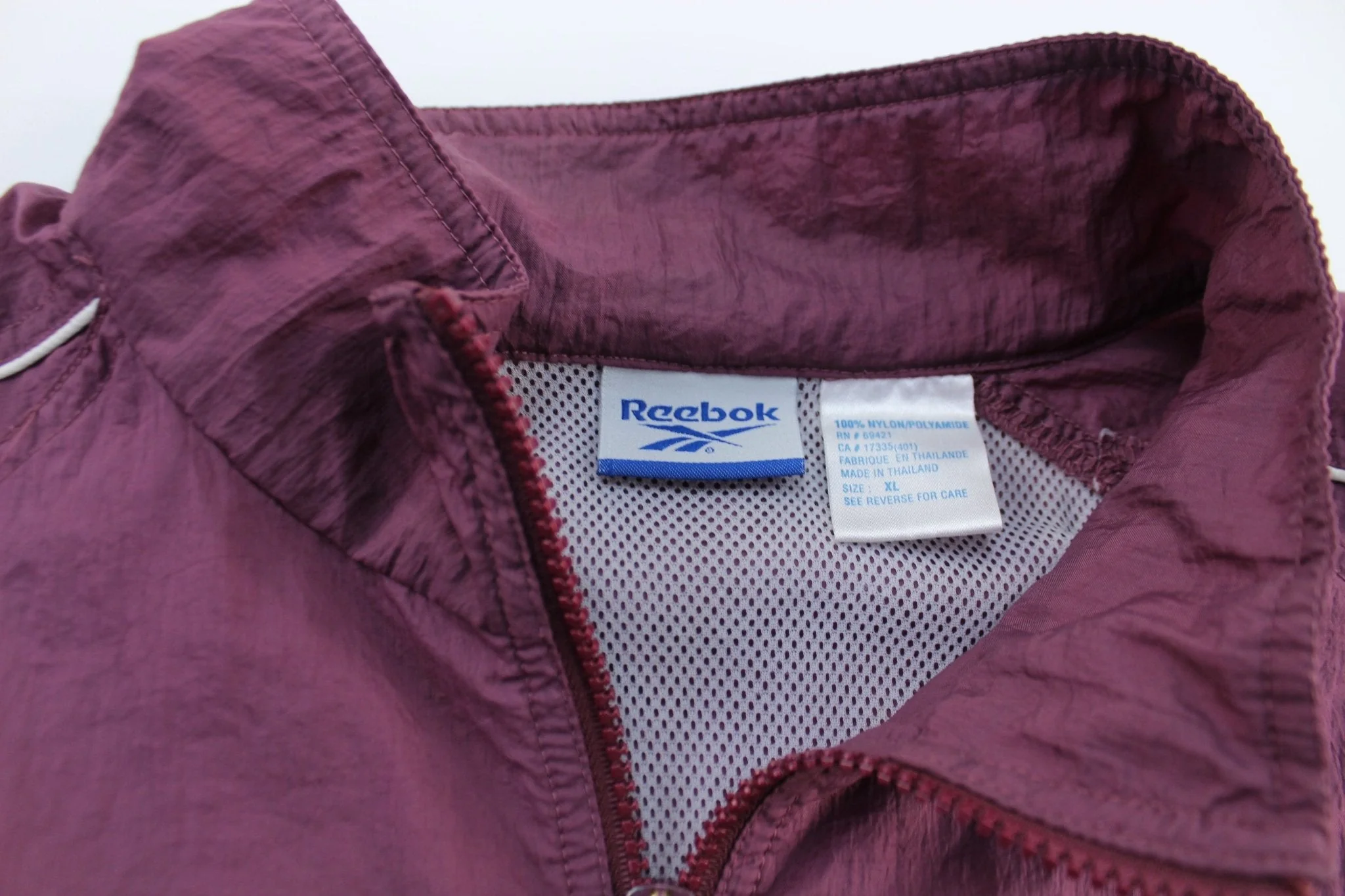Reebok Embroidered Logo Maroon & White Zip Up Jacket - Image 3