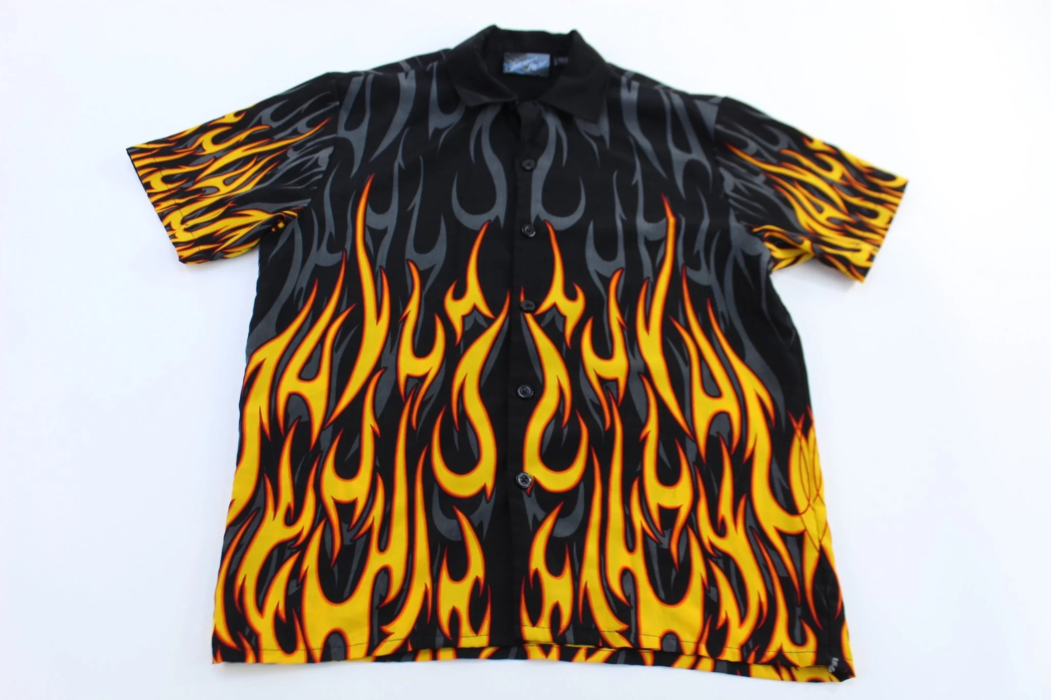 Y2K Sapphire Lounge Flames Graphic Button Down