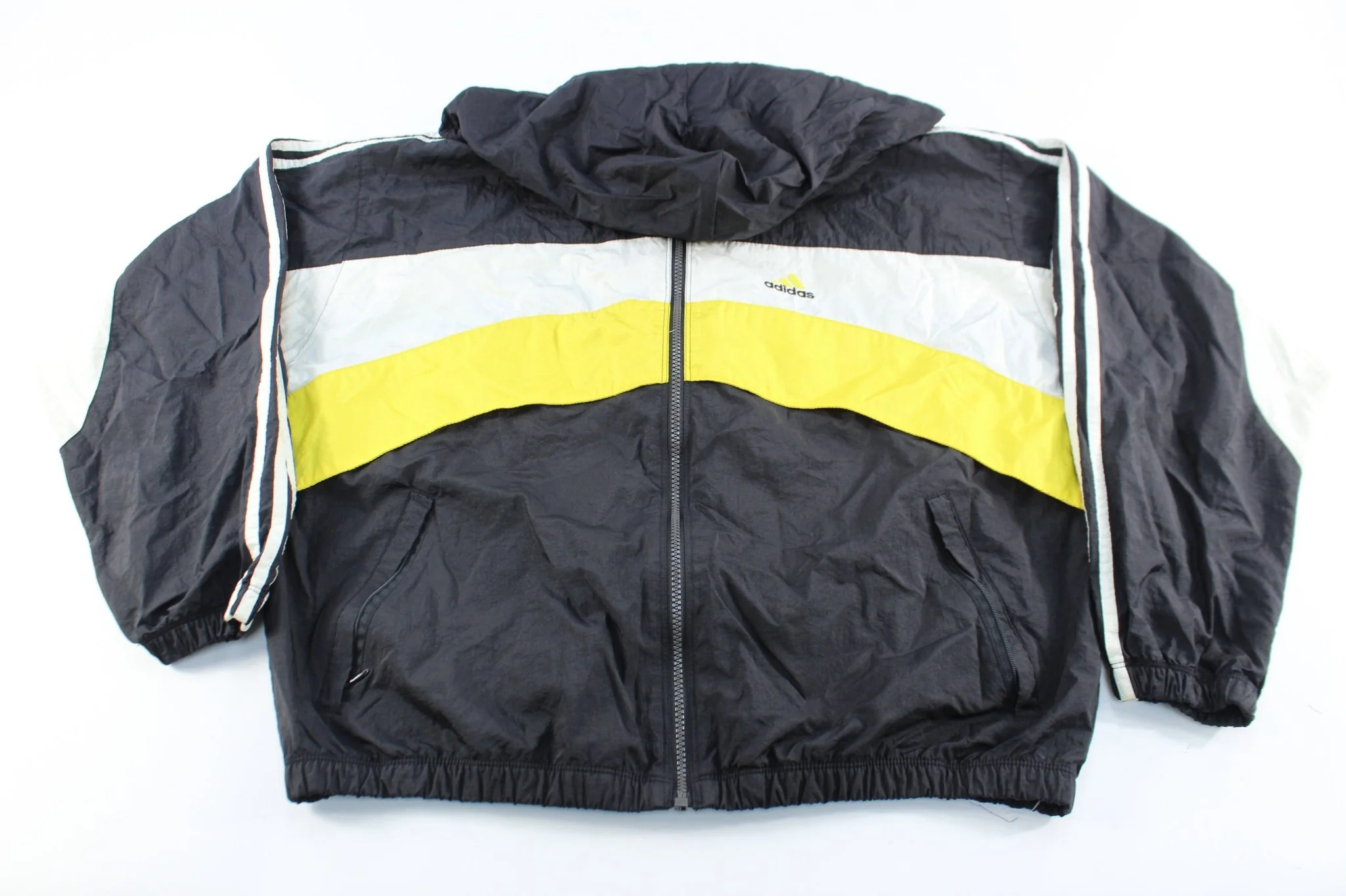 Youth Adidas Embroidered Logo Black, White & Yellow Zip Up Jacket